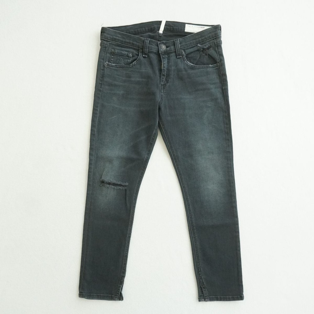 Rag & Bone Capri Jeans Women Size 29 Steele Black Wash Distressed Denim Low Rise
